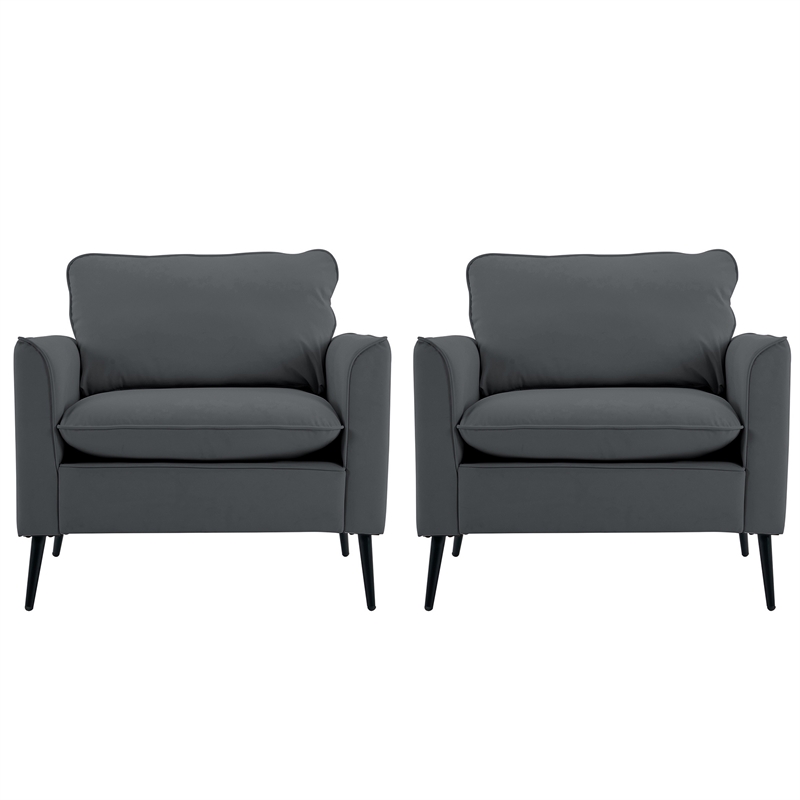 Heya Lounge Sofa Chair Set of 2- Track Arms- Light Gray Faux Leather