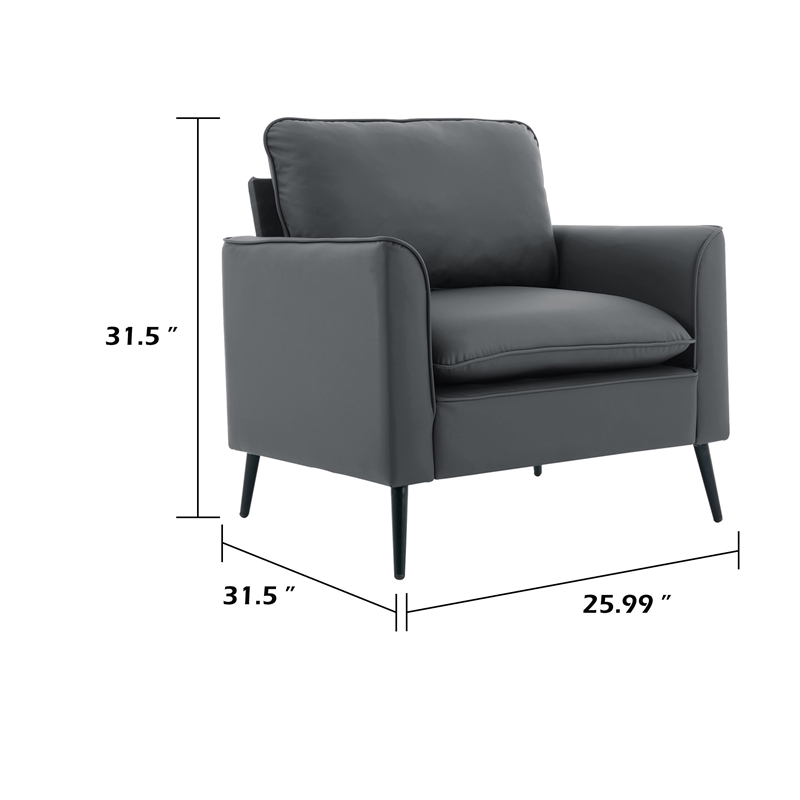 Heya Lounge Sofa Chair Set of 2- Track Arms- Light Gray Faux Leather