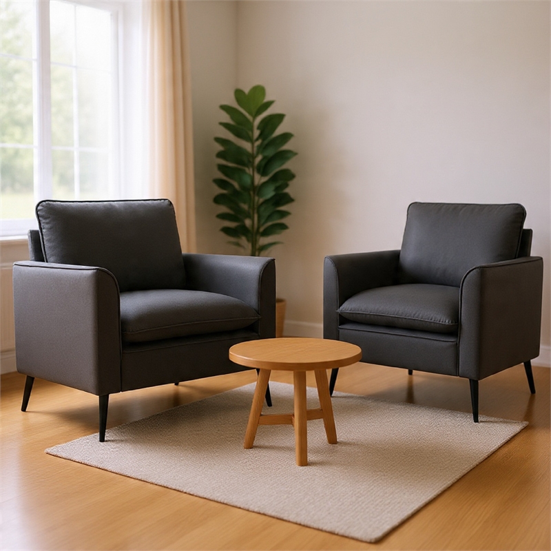 Heya Lounge Sofa Chair Set of 2- Track Arms- Light Gray Faux Leather