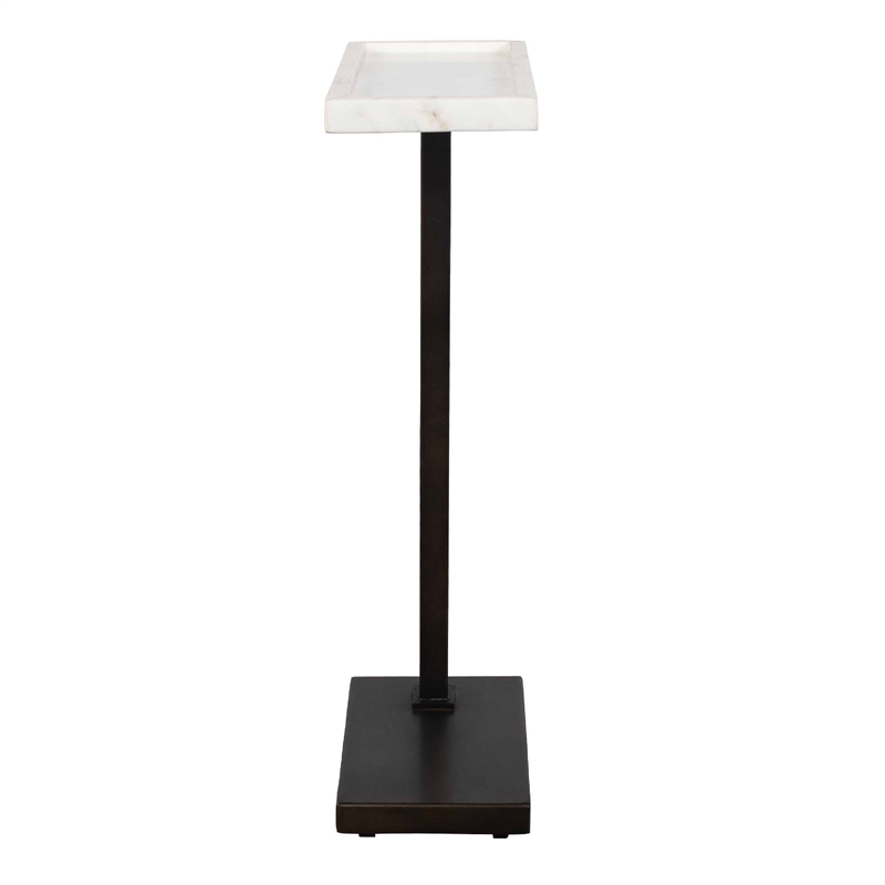 Accent Side End Drink Table- White Marble Top- Bronze Iron- 24 Inch