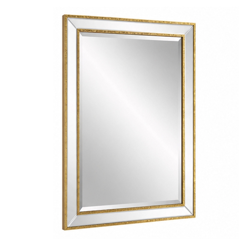 Accent Wall Mirror- Double Frame- Beveled Mirror Trim- Gold Tone 27x33