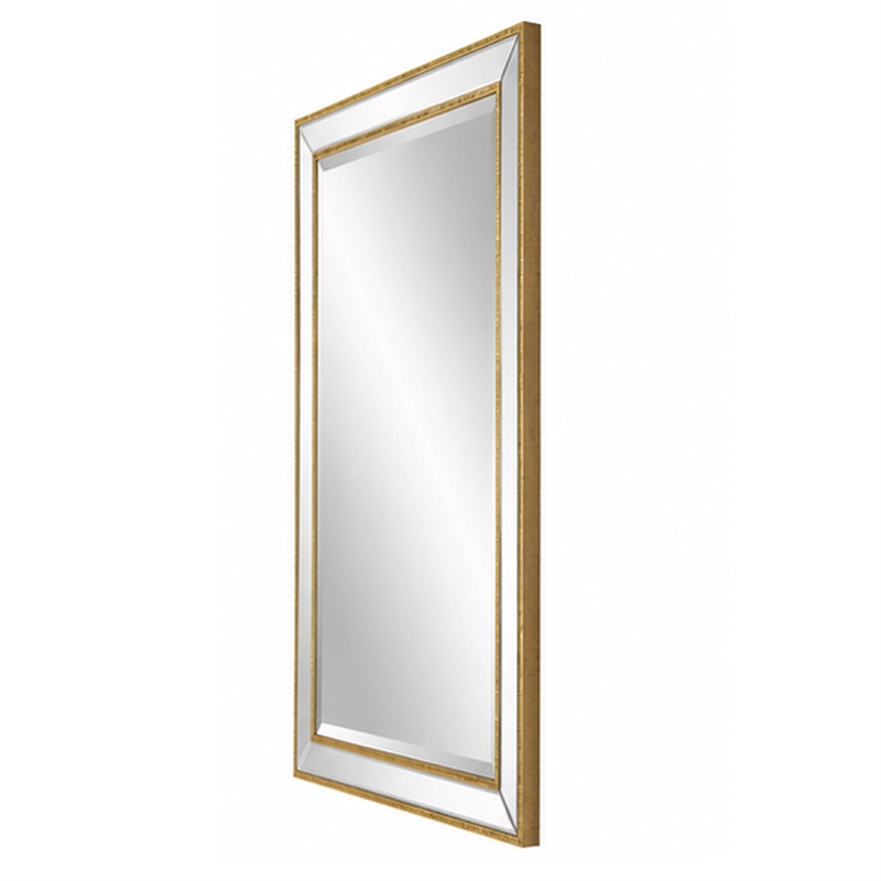 Accent Wall Mirror- Double Frame- Beveled Mirror Trim- Gold Tone 27x33