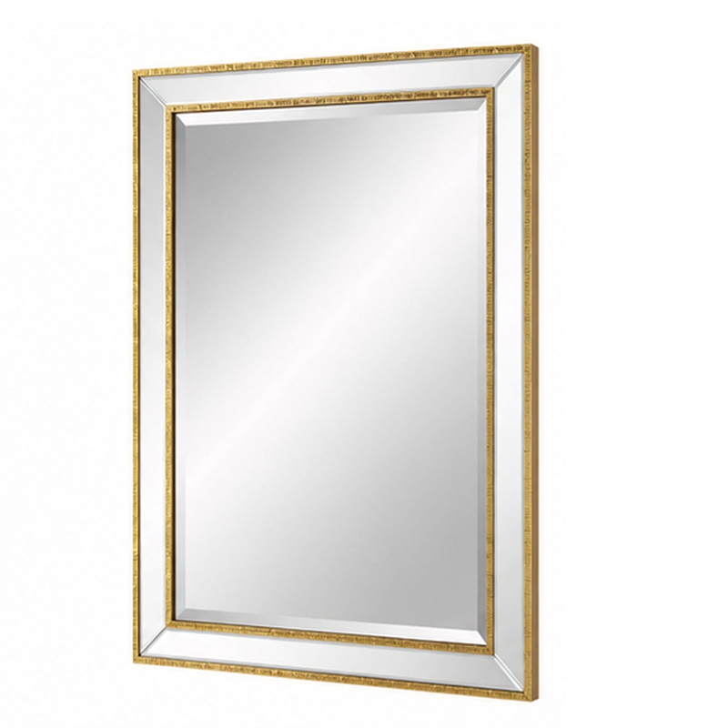 Accent Wall Mirror- Double Frame- Beveled Mirror Trim- Gold Tone 27x33