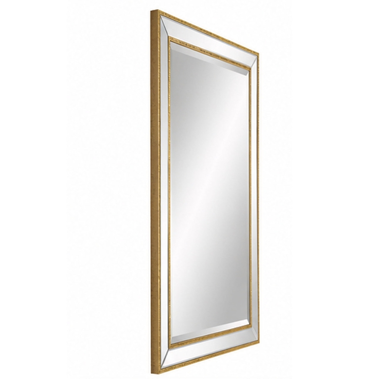 Accent Wall Mirror- Double Frame- Beveled Mirror Trim- Gold Tone 27x33
