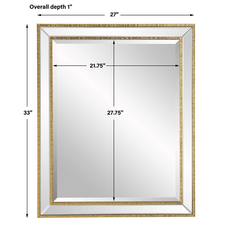 Accent Wall Mirror- Double Frame- Beveled Mirror Trim- Gold Tone 27x33