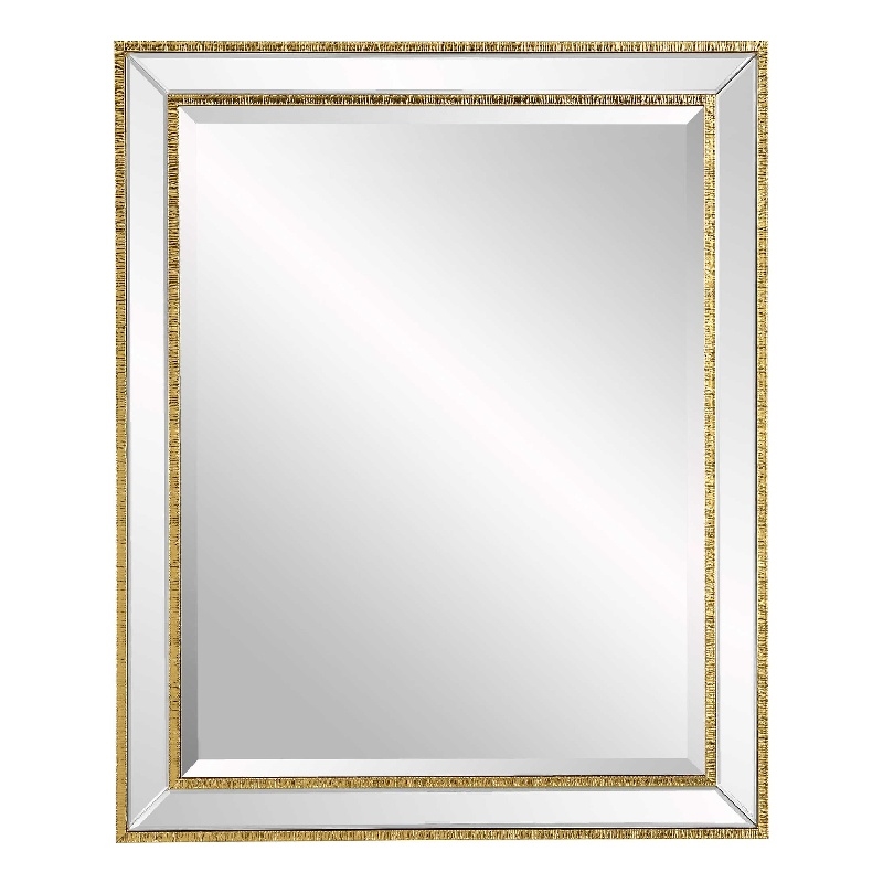 Accent Wall Mirror- Double Frame- Beveled Mirror Trim- Gold Tone 27x33