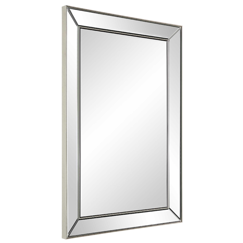Accent Wall Mirror- Rectangular Shape- Mirrored Panels- Nickel 23x34