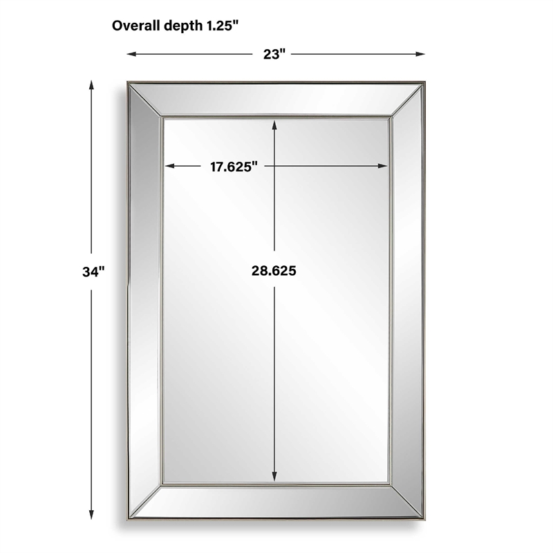 Accent Wall Mirror- Rectangular Shape- Mirrored Panels- Nickel 23x34