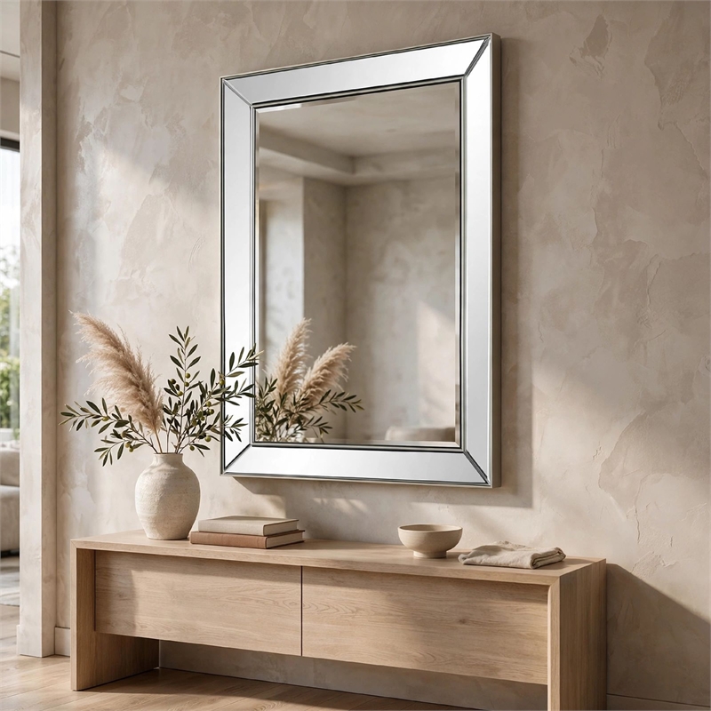 Accent Wall Mirror- Rectangular Shape- Mirrored Panels- Nickel 23x34