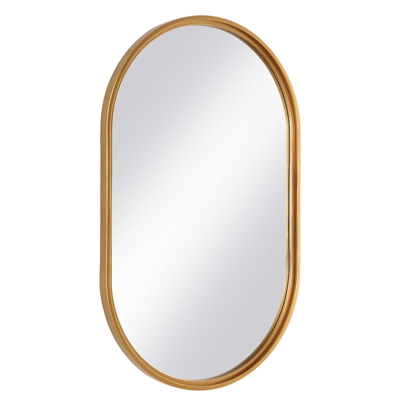 Accent Wall Mirror- Pill Oval Frame- Modern Brushed Gold Finish 22x35