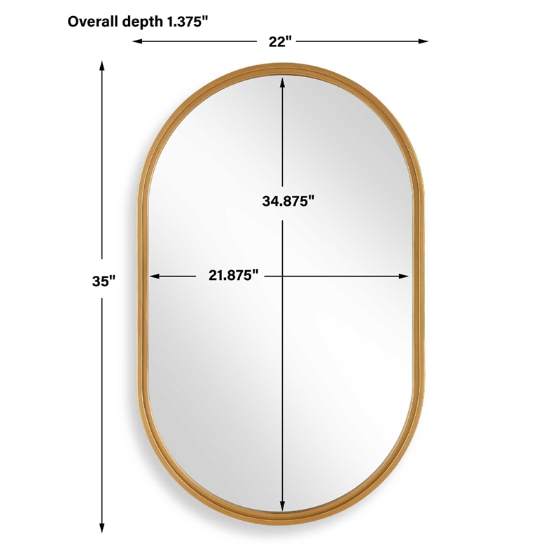 Accent Wall Mirror- Pill Oval Frame- Modern Brushed Gold Finish 22x35