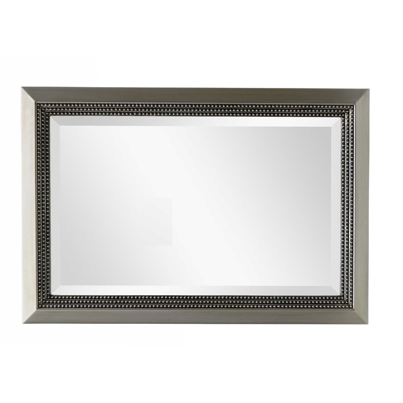 Accent Wall Mirror- 3 Layer Beaded Frame- Modern Style Warm Silver 24x36