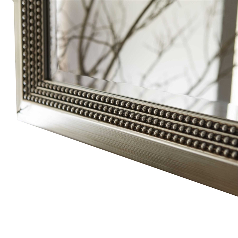 Accent Wall Mirror- 3 Layer Beaded Frame- Modern Style Warm Silver 24x36