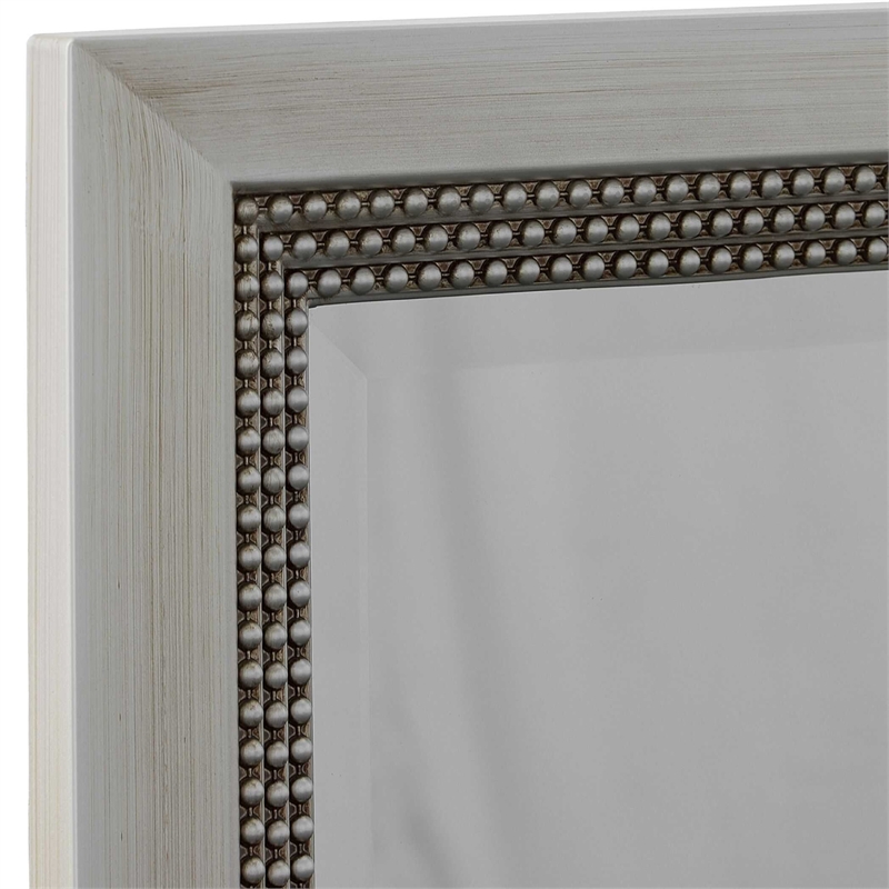 Accent Wall Mirror- 3 Layer Beaded Frame- Modern Style Warm Silver 24x36