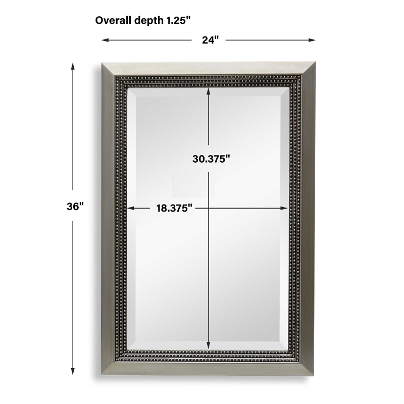 Accent Wall Mirror- 3 Layer Beaded Frame- Modern Style Warm Silver 24x36