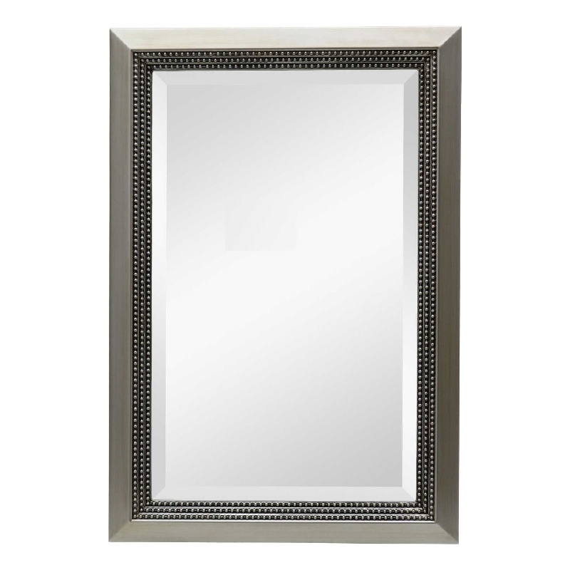 Accent Wall Mirror- 3 Layer Beaded Frame- Modern Style Warm Silver 24x36