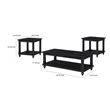 Jade 3pc Coffee Table & End Table- Slatted Shelf- Distress Black Bun Legs