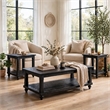 Jade 3pc Coffee Table & End Table- Slatted Shelf- Distress Black Bun Legs