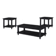 Jade 3pc Coffee Table & End Table- Slatted Shelf- Distress Black Bun Legs