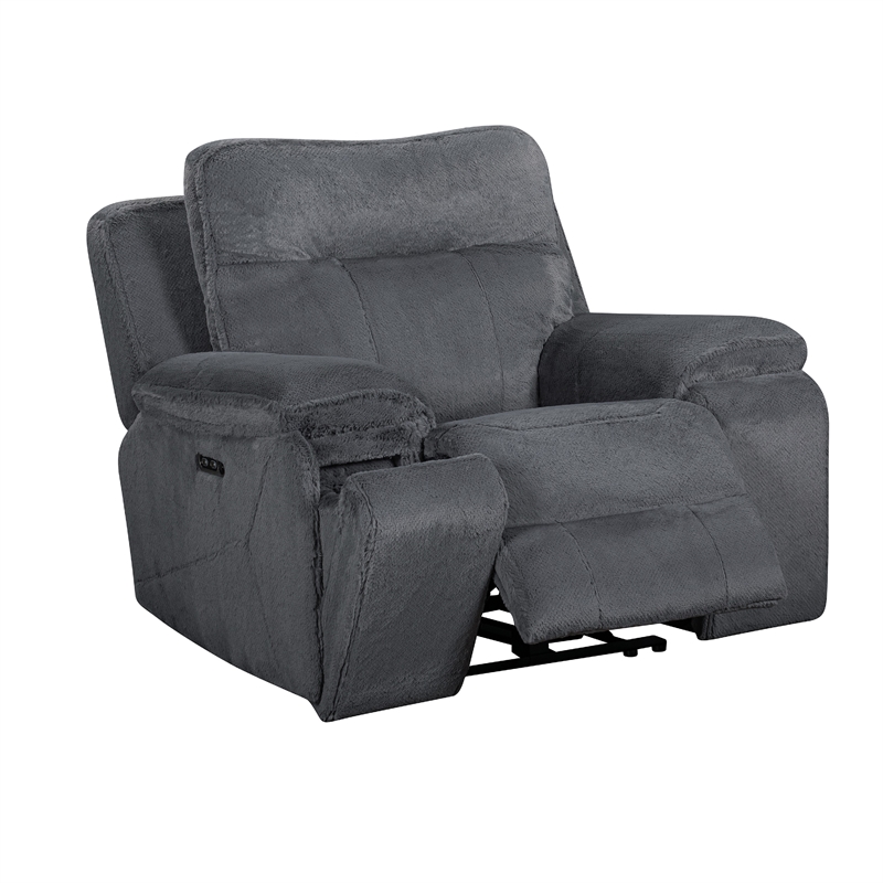 Ted Power Recliner Chair- USB and Cupholders- Cloud Gray Polyester