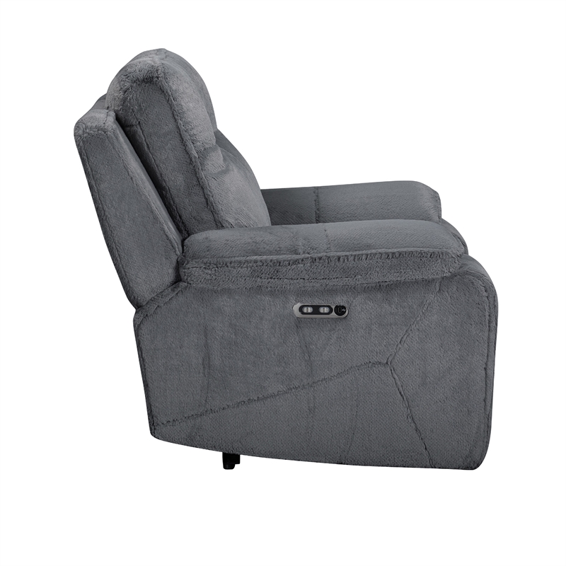 Ted Power Recliner Chair- USB and Cupholders- Cloud Gray Polyester