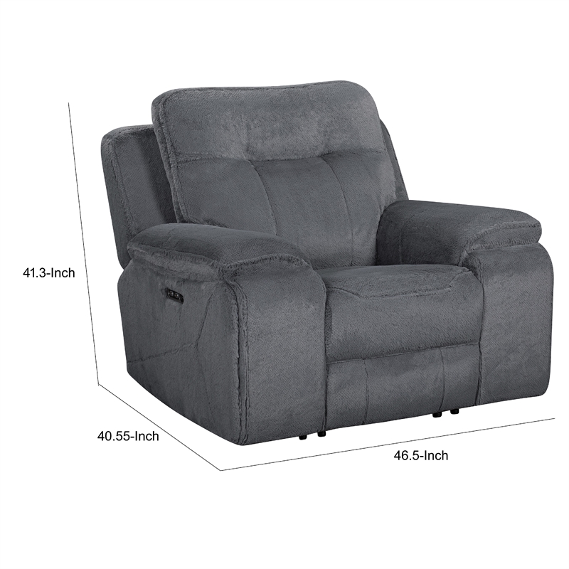 Ted Power Recliner Chair- USB and Cupholders- Cloud Gray Polyester