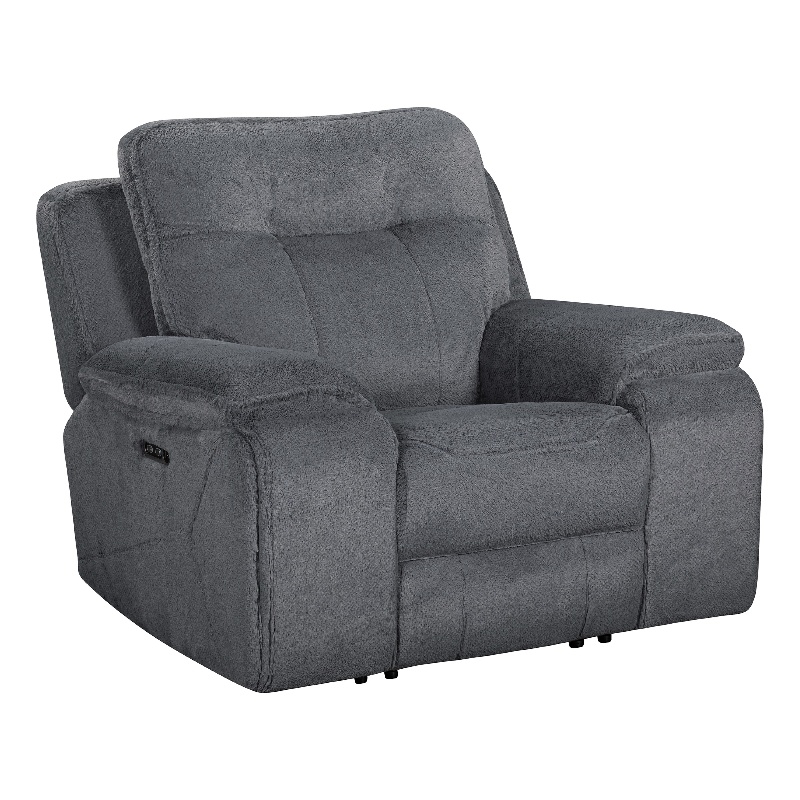 Ted Power Recliner Chair- USB and Cupholders- Cloud Gray Polyester