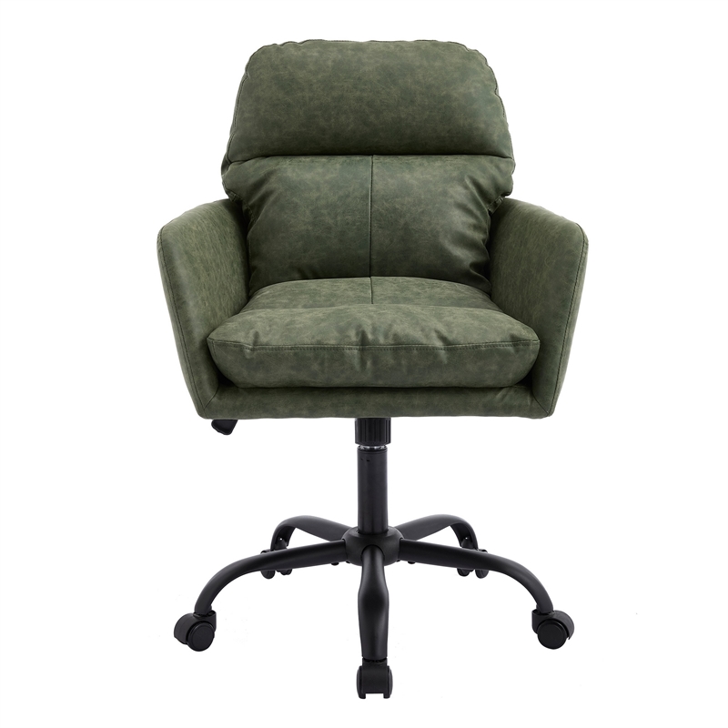 Limz Swivel Office Chair- Adjustable Height- Foam Fill Green Faux Leather