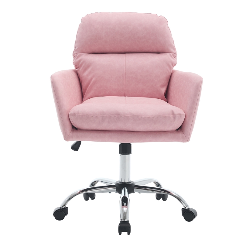 Limz Swivel Office Chair- Adjustable Height- Foam Fill Pink Faux Leather