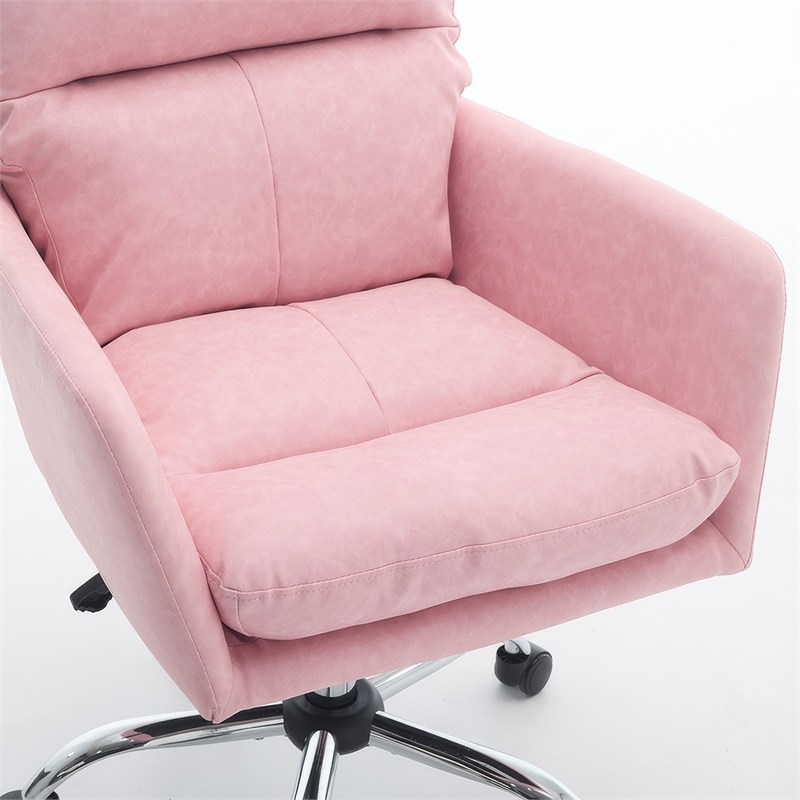 Limz Swivel Office Chair- Adjustable Height- Foam Fill Pink Faux Leather