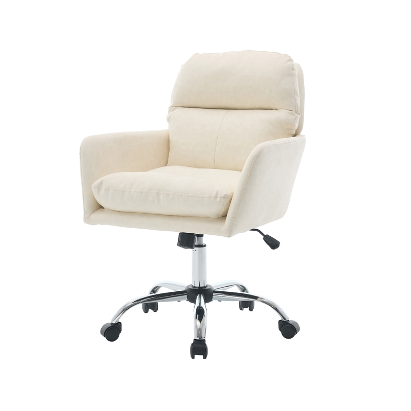 Limz Swivel Office Chair- Adjustable Height- Foam Fill White Faux Leather