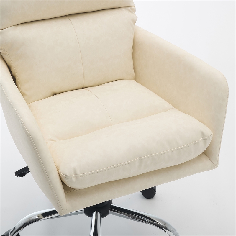 Limz Swivel Office Chair- Adjustable Height- Foam Fill White Faux Leather