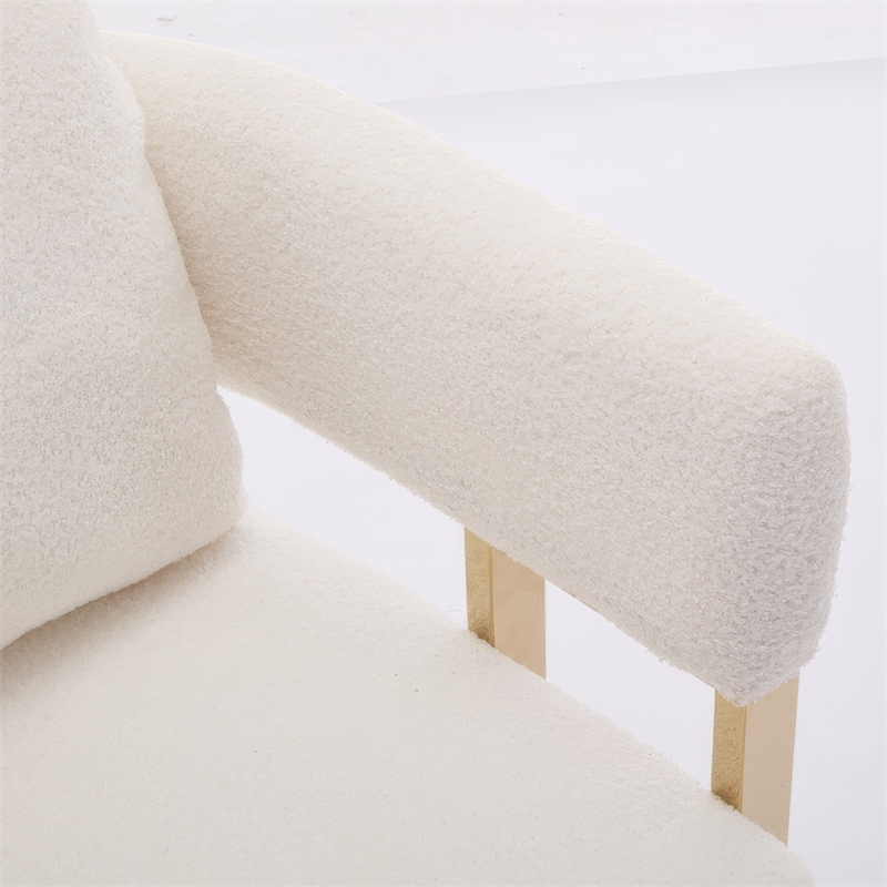 Sery Accent Arm Chair Set of 2- White Teddy Fleece- Gold Square Legs