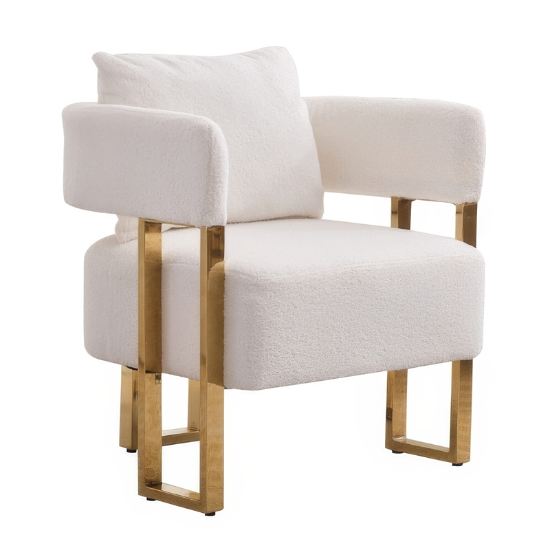 Sery Accent Arm Chair Set of 2- White Teddy Fleece- Gold Square Legs