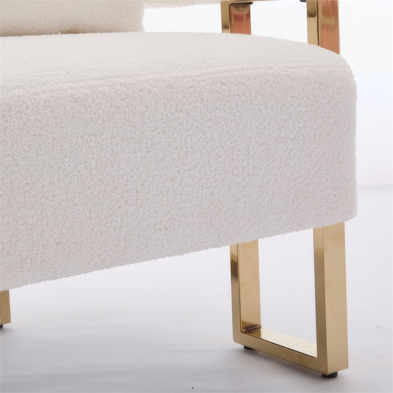 Sery Accent Arm Chair Set of 2- White Teddy Fleece- Gold Square Legs