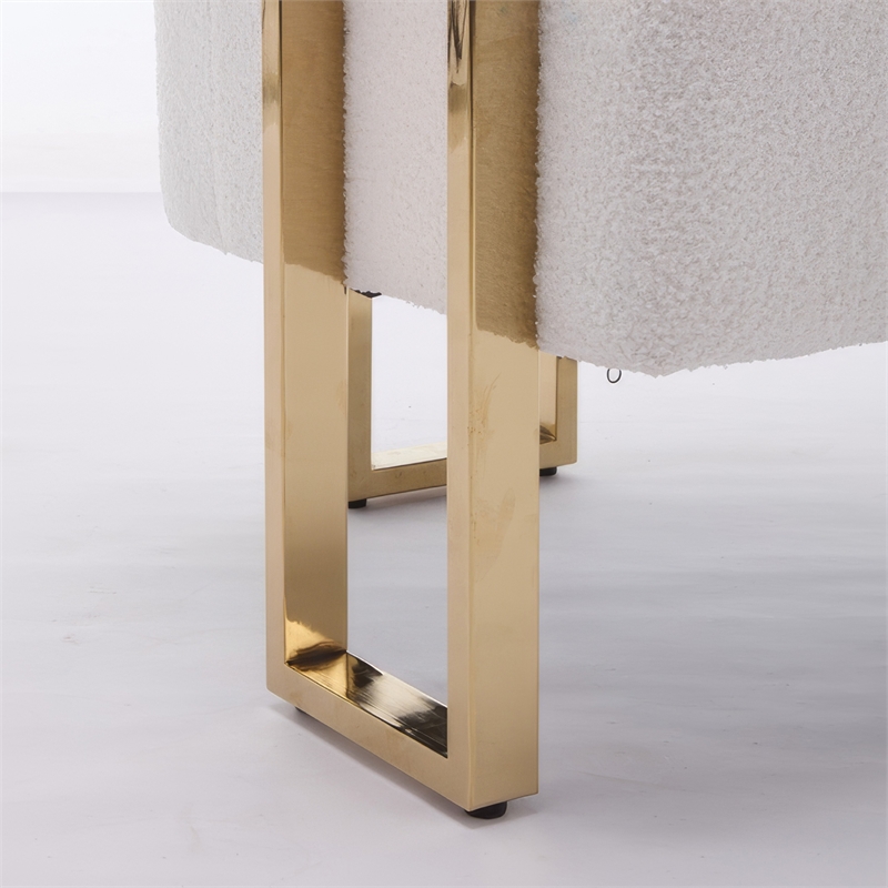 Sery Accent Arm Chair Set of 2- White Teddy Fleece- Gold Square Legs