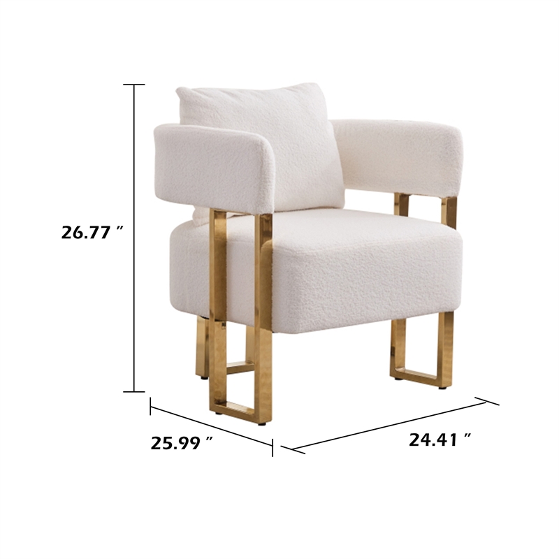 Sery Accent Arm Chair Set of 2- White Teddy Fleece- Gold Square Legs