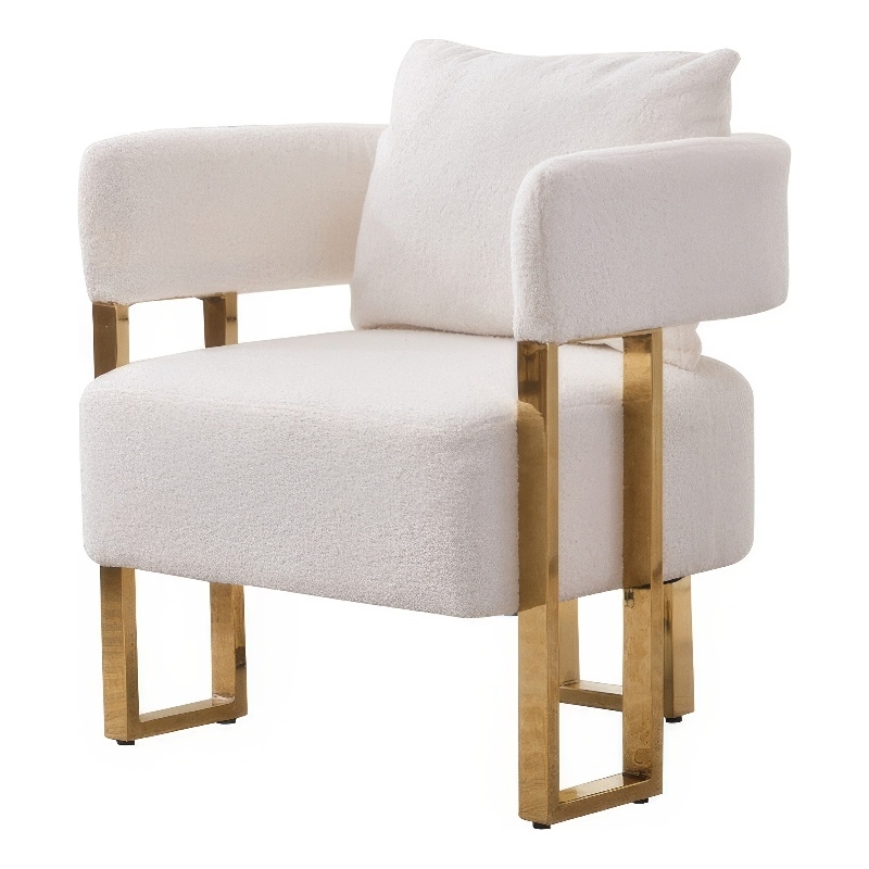 Sery Accent Arm Chair Set of 2- White Teddy Fleece- Gold Square Legs