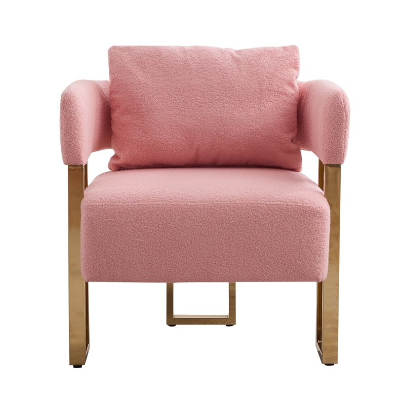 Sery Accent Sofa Chair Set of 2- Pink Teddy Fleece- Gold Square Legs