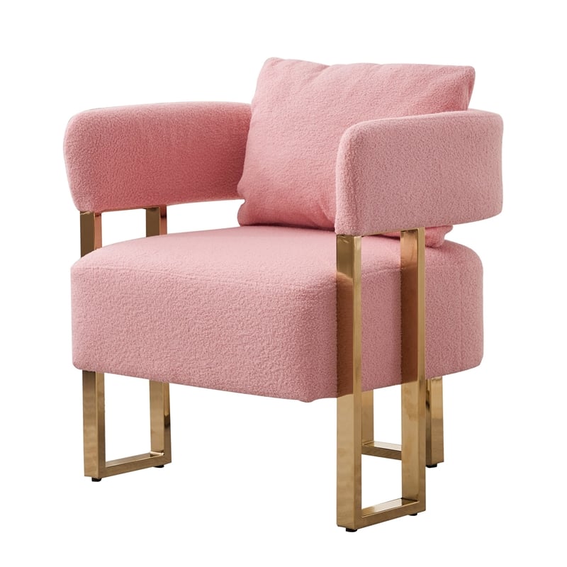 Sery Accent Sofa Chair Set of 2- Pink Teddy Fleece- Gold Square Legs