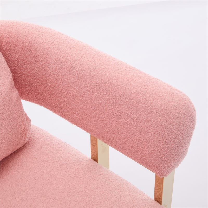 Sery Accent Sofa Chair Set of 2- Pink Teddy Fleece- Gold Square Legs