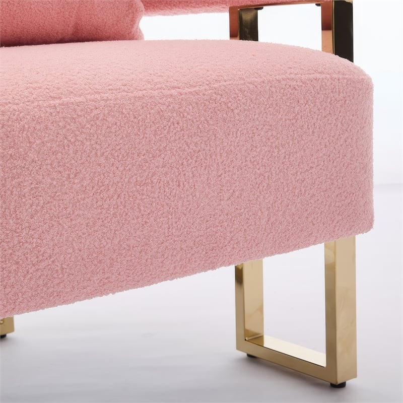 Sery Accent Sofa Chair Set of 2- Pink Teddy Fleece- Gold Square Legs