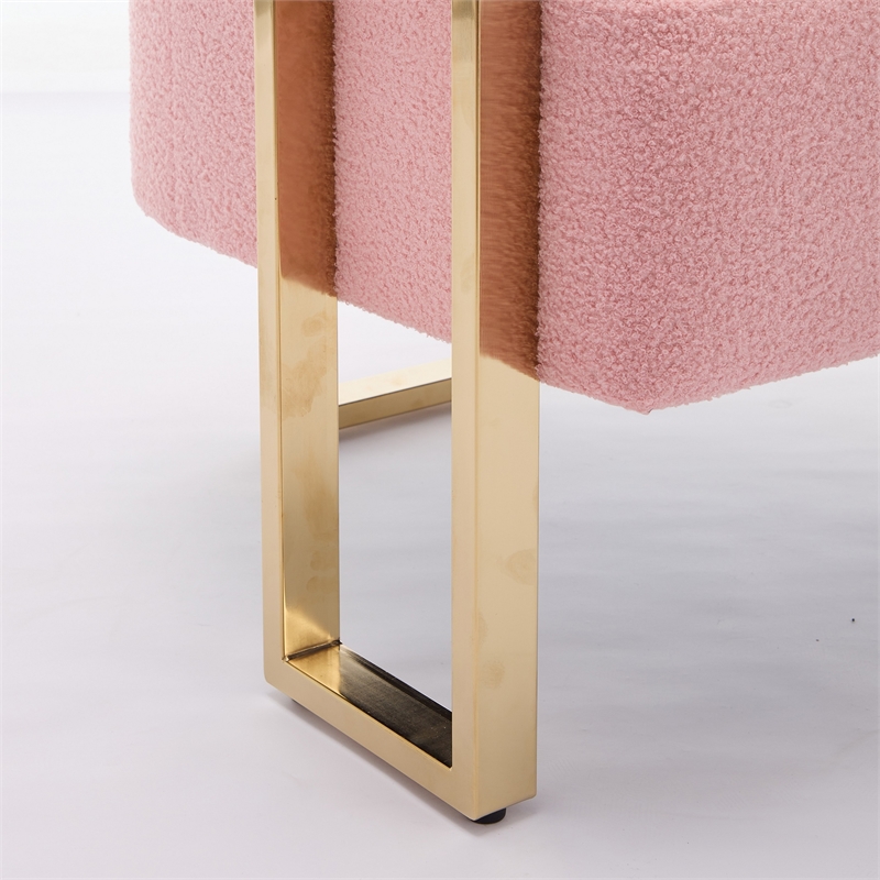 Sery Accent Sofa Chair Set of 2- Pink Teddy Fleece- Gold Square Legs