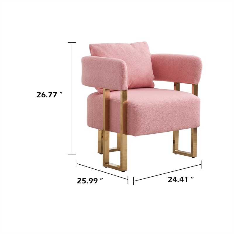 Sery Accent Sofa Chair Set of 2- Pink Teddy Fleece- Gold Square Legs