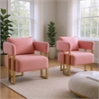 Sery Accent Sofa Chair Set of 2- Pink Teddy Fleece- Gold Square Legs