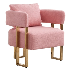 Sery Accent Sofa Chair Set of 2- Pink Teddy Fleece- Gold Square Legs