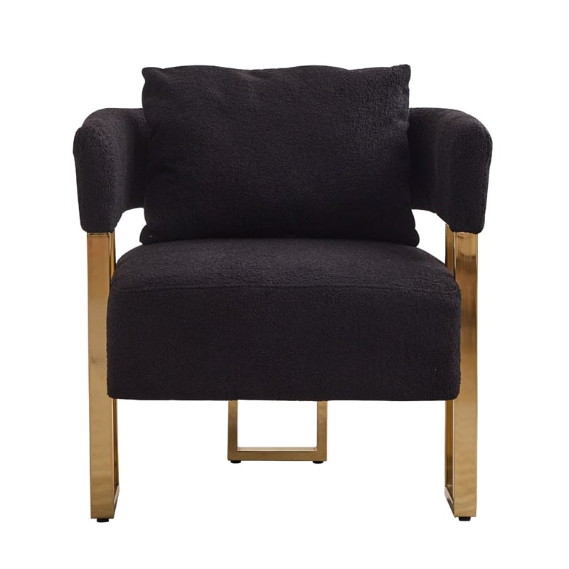 Sery Accent Sofa Chair Set of 2- Black Teddy Fleece- Gold Square Legs