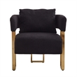 Sery Accent Sofa Chair Set of 2- Black Teddy Fleece- Gold Square Legs