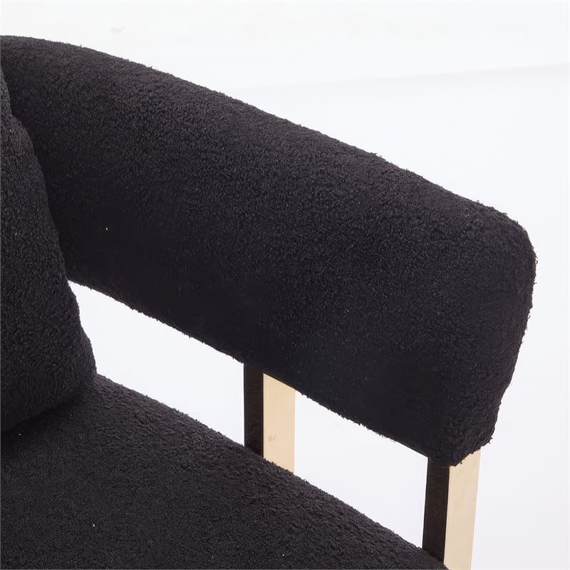 Sery Accent Sofa Chair Set of 2- Black Teddy Fleece- Gold Square Legs