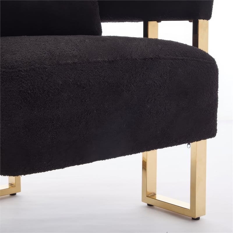 Sery Accent Sofa Chair Set of 2- Black Teddy Fleece- Gold Square Legs